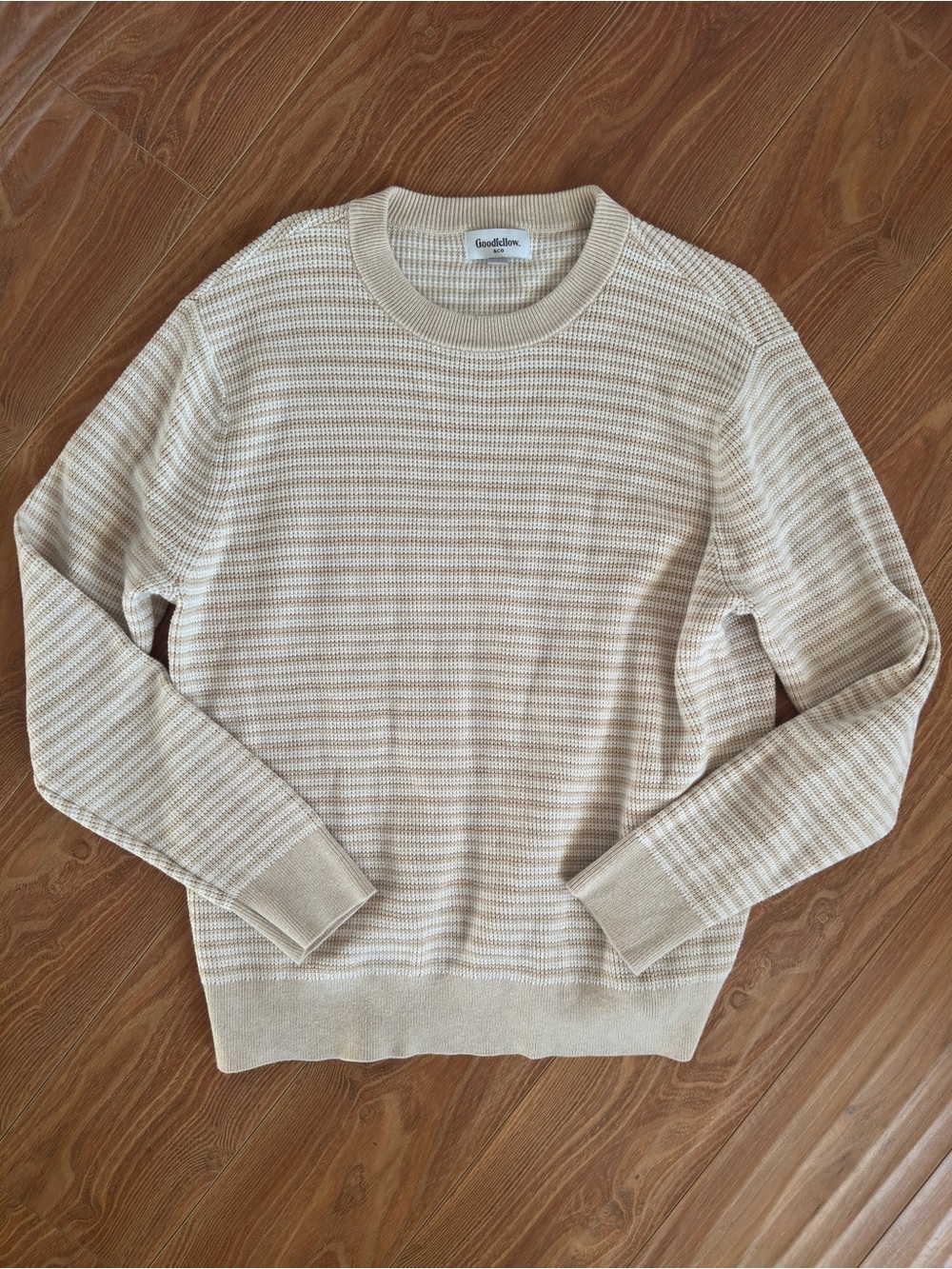 Goodfellow & Co Beige Cream Stripe Crewneck Sweater
